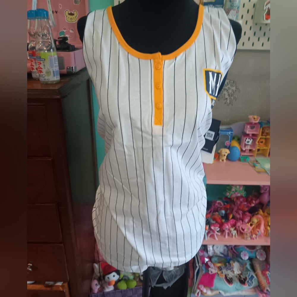 Milwaukee Brewers White and Navy Striped Tank - XXL